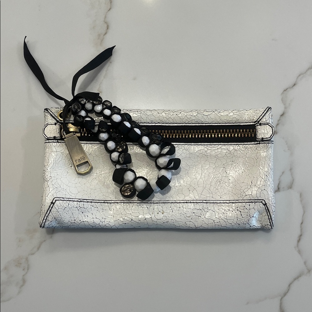 Rafe New York Celia Leather clutch/wristlet in Crackled Ivory